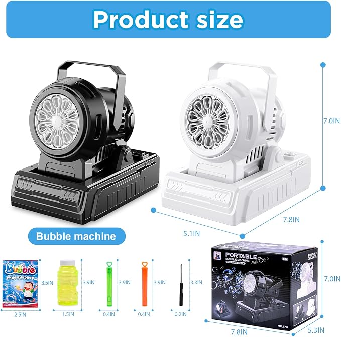 SHCKE Automatic Bubble Machine 10 Holes Bubble Blower,45° Adjustable | USB-C/AA Dual Power,Top-Fill No-Leak Design,Portable for Parties, Pool,Camping & Weddings,Ideal for Kids & Adults
