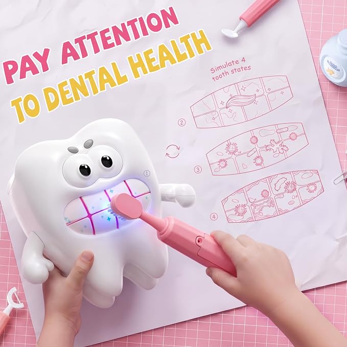 Play Sink with Running Water, Toy Sink Auto Water Cycle System, Play Sink Toys for 2 3 4 Year Old Girls, Dentist Play Set with Oversize Teeth, Birthday Gifts for 2 3 4 5 Year Old, Practice Cleaning