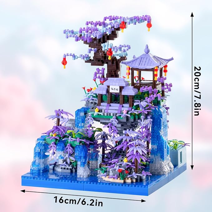 CAXIMSY Peach Blossom Pond Building Blocks Set,Building Blocks Set Gifts for Adults and Kids, Micro Bricks Cherry Blossom Tree House Kit with LED Light and Display Box（2500+Pieces）
