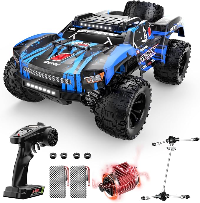 DEERC 1:12 Fast RC Cars 45KPH, 4WD High Speed Short Course RC Truck, Off-Road All Terrain Remote Control Car with 2 Batteries & Spare Tire, 2.4GHz Desert RC Monster Truck for Adults Kids Boys Gift