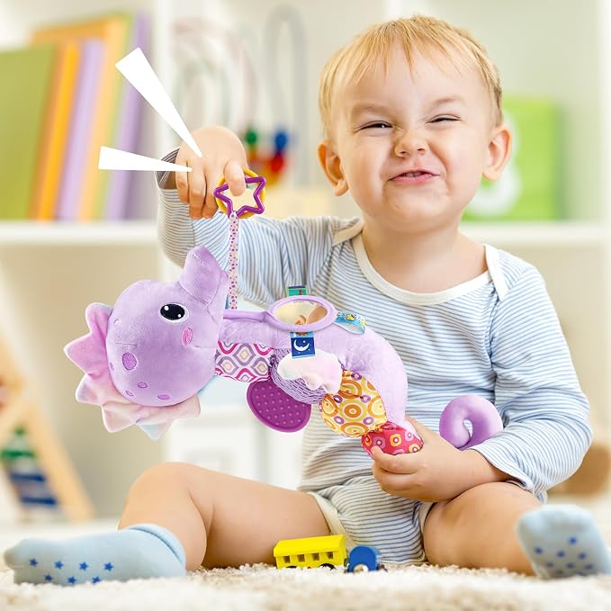LIGHTDESIRE Baby Toys Sensory Musical Seahorse Soft Plush Stuffed Animals | Infant Toys with Teething Crinkle & Rattles for Newborn 0-3-6-12 Months Tummy Time Toys for Boys Girls Birthday Shower Gifts
