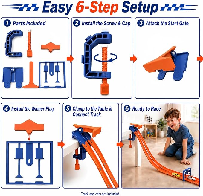 Racing Starter and Finish Line Bundle Compatible with Hot Wheels Tracks, 2-Lane Head-to-Head Launch and Finish Gate Set