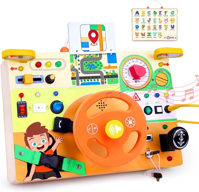 Konijiwa Busy Board - Montessori Toys for 1-3 Years Old Boys & Girls | Sensory Toys for Kids with Autism | Toddlers Learning Activity for Early Development (Busy Board v6)