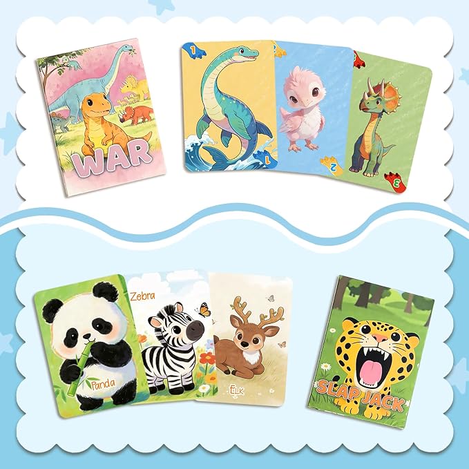 6-Pack Card Games for Kids, Go Fish, Old Maid, Crazy 8, Slap Jack, War | Memory Match Fun Family Games, Matching Game, Holiday Games, Playing Cards for Kids
