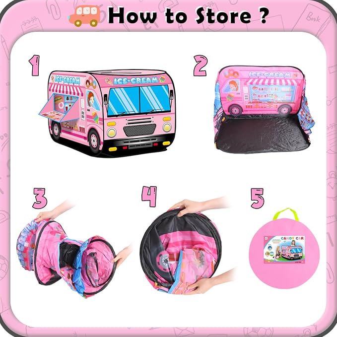 Pop up Play Tent for Kids Aged 3-5 Years Old Boys and Girls : Ice Cream Playhouse Toy Play Tents for Toddlers 3-5 Kids Tent Indoor Outdoor Playhouse Toys for 3 + Year Old, Ice Cream
