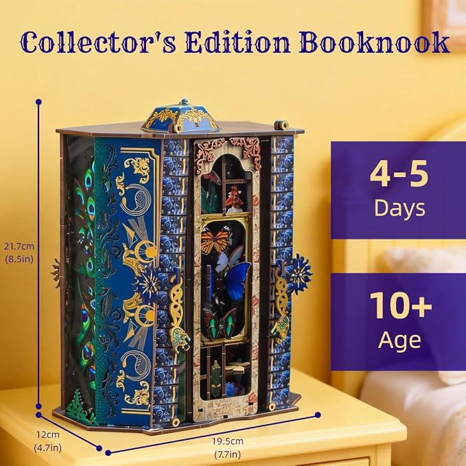 Insgen Cabinet of Curiosities Booknook Kit, DIY Miniature Dollhouse Set | 3D Wooden Puzzle with Lights, Bookshelf Diorama Decor, Building Set for Teens Women Book Lovers, Shelf Display Model