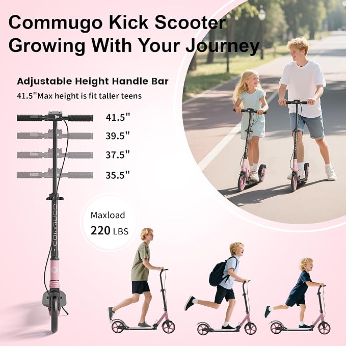 Scooter for Kids 8-12, Teens & Adults, Foldable, Lightweight, Kick Scooter with Hand Brake & Foot Brake, Widen Deck, 4 Adjustable Levels, Max Load 240 LBS