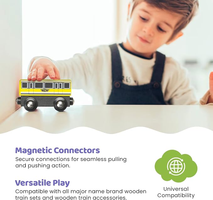 Maxim Enterprise 6-Piece Wooden Train Car Set – Classic Rolling Locomotive/Train Engines Compatible with Thomas Wooden Railway, Brio & Other Major Brand Wooden Trains