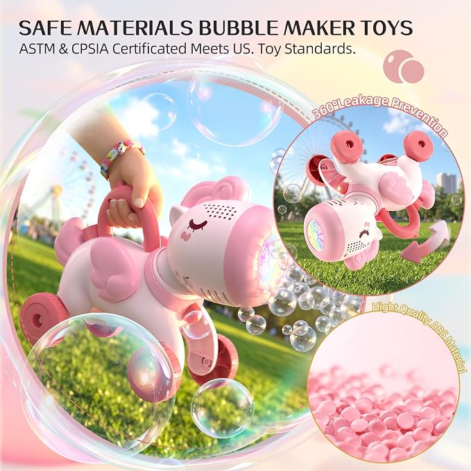 Bubble Machine for 2 3 4 5 6 Year Old Toddler Girl, Portable Unicorn Toys Bubble Maker, Bubble Lawn Mover Outdoor Toys W/Light, Birthday Gift for Toddler Girls Ages 2-4