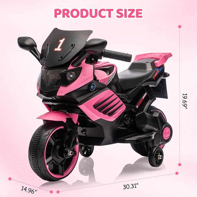 GarveeLife 6V Kids Motorcycle, Electric Ride On Car Toy with Training Wheels, Working Headlight, Horn & Music, Battery Powered Ride On Motorcycle Toy for Toddler Kids Boys Girls Ages 3-5, Pink