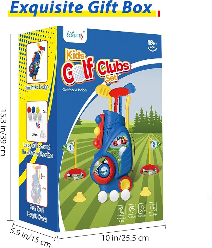Liberry Toddler Golf Set, Upgraded Kids Golf Cart with Unique Shoulder Strap Design, Indoor Outdoor Sports Toys Gifts for Boys Girls 2 3 4 Years Old