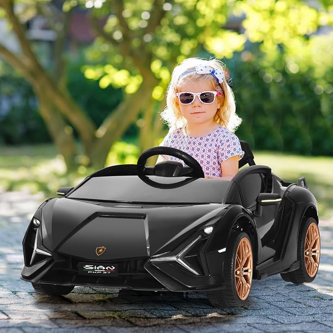 OLAKIDS Licensed Lamborghini SIAN 12V Kids Ride On Car, Toddler Electric Vehicle with Remote Control 2 Speeds Wheels Suspension, Battery Powered Toy with Music Bluetooth USB (Black Golden)