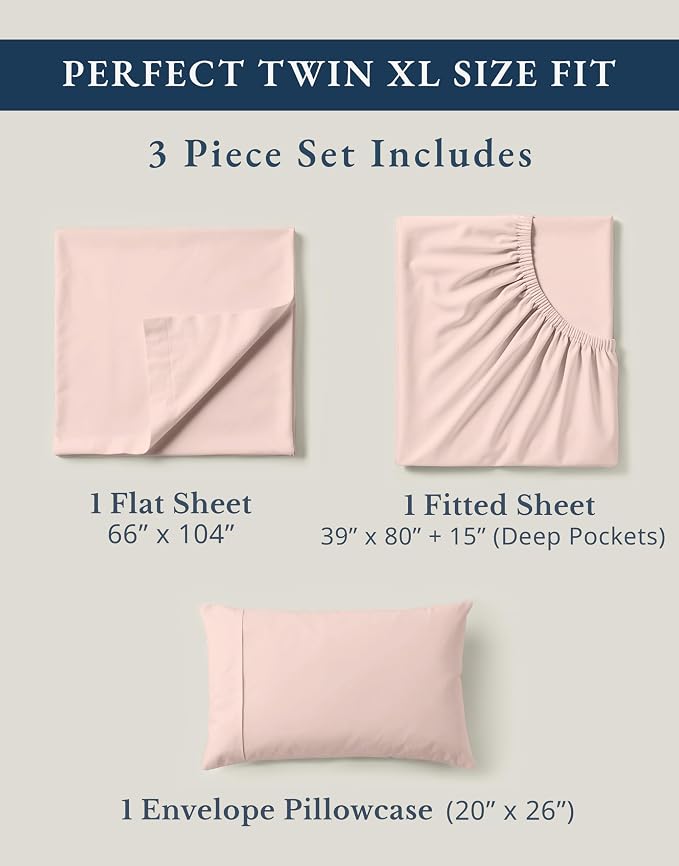 LANE LINEN Twin XL Sheet Set 100% Organic Cotton Percale Soft - Sepia Rose | Twin XL Sheet Set, 100% Organic Cotton Percale - Great For Gifting, Easy-Care Machine Washable, Best-Value Organic Cotton