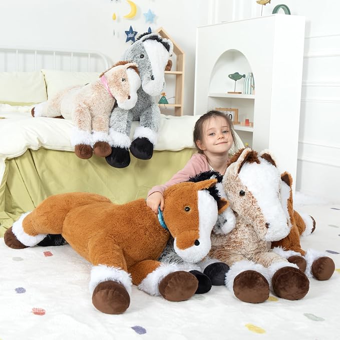MaoGoLan Giant Horse Stuffed Animal, Large Horse Plush Toy for Girl Boy Kids, Big Ridable Stuffed Pony Plush Pillow for Mother's Day Birthday Gifts or Party Favor Decor, 33 inches, Tan