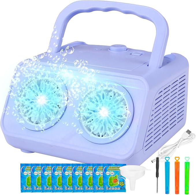 SHCKE Automatic Bubble Machine with 2 Fans,20000+ Bubbles/Min | Dual power USB-C/AA, No-Leak Sealed Bottle,Portable Bubble Maker for Pool, Wedding, Camping, Birthday Parties
