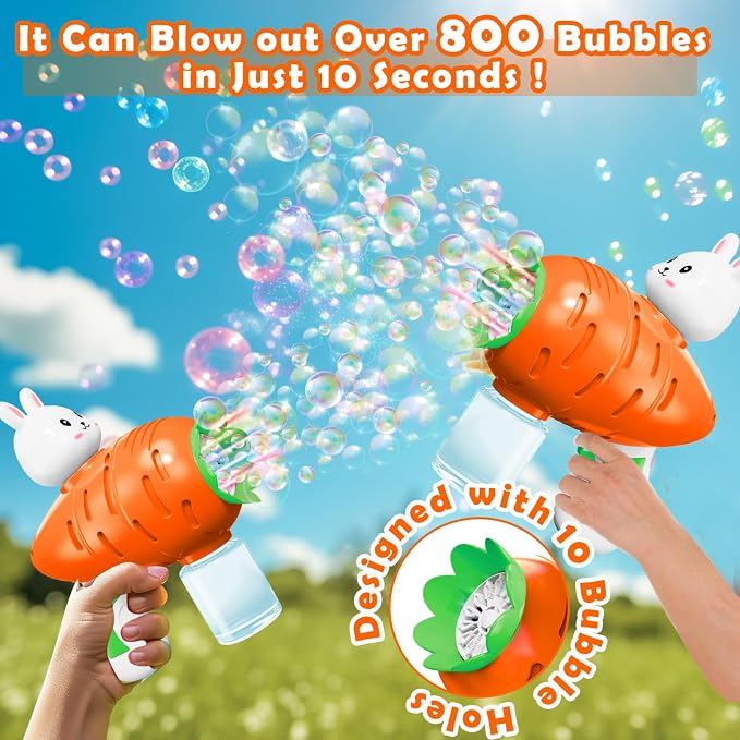 2 Pack Easter Lighted Bunny Bubbles Guns Toys for Kids Toddlers Boys Girls Easter Basket Stuffers, Light Up Bubble Blower Machine with Solution Kids Party Favors Outdoor Game Classroom Prize Gifts