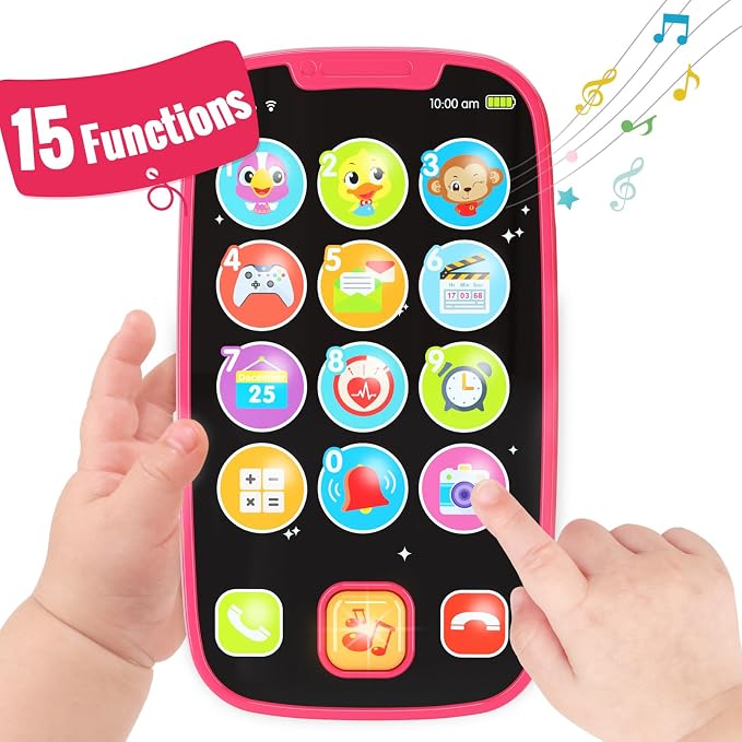 Toys for 1 Year Old Girl Gifts, 15 Functions Phone Toddler Girl, Learning Baby Toys 12-18 Months, Kids Cell Phone Easter Basket Stuffers - Pink