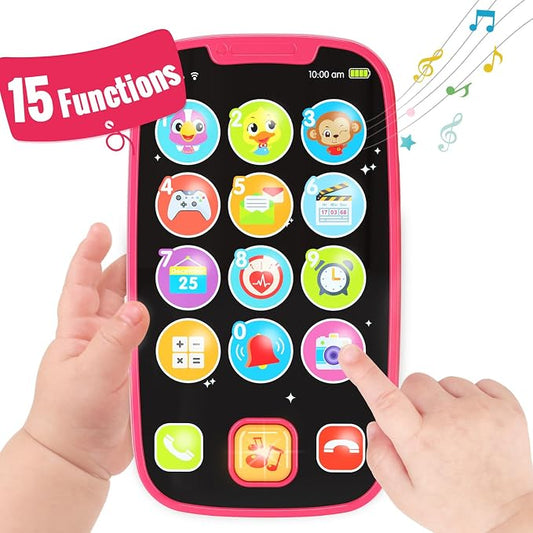 Toys for 1 Year Old Girl Gifts, 15 Functions Phone Toddler Girl, Learning Baby Toys 12-18 Months, Kids Cell Phone Easter Basket Stuffers - Pink