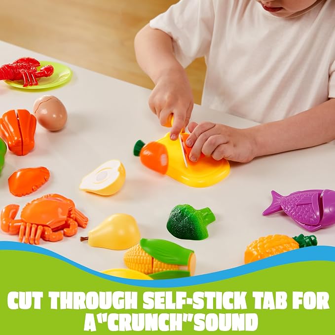 JOYIN Learning Toys Play Food Set for Toddlers, Cutting Food for Preschool Activities, Play Kitchen Accessories, Educational Toys, Color Sorting Set for Boys & Girls, Back to School Gifts for Toddlers