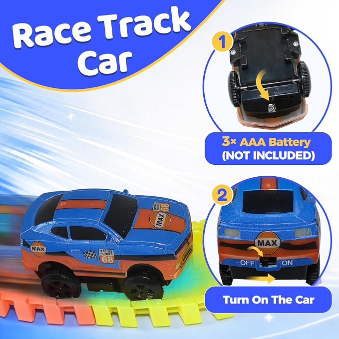 Race Tracks for Kids Ages 3 4 5 6 7 8, Flexible Race Track for Kids | Flexible Kids Race Track Set, GLow in The Dark, 300 PCS, Birthday Gifts for Boys Girls