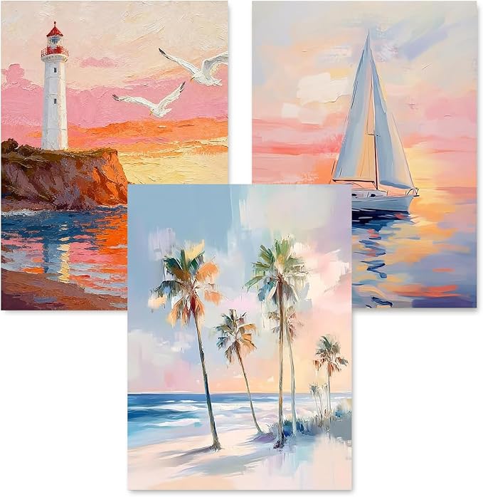 Paint by Numbers for Adults and Kids Beginner 3 Pack Tropical Ocean Palm Tree Sailboat Painting by Number Kits On Canvas Number Artist Paint by Number Kit DIY Oil Acrylic Paints Home Wall Decor Gift