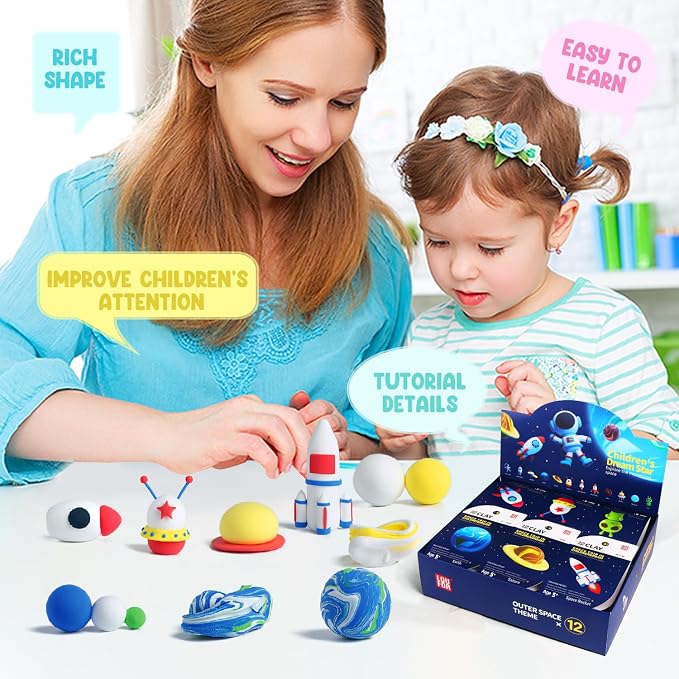 LOUFOR Air Dry Clay Kits - Modeling Clay for Kids, Ultra Light & Soft, Safe & Non-Toxic, 12 Boxes DIY Model Magic Clay with Sculpting Tools & Tutorials, Creatible Art Crafts Toys Gifts Boys Girls