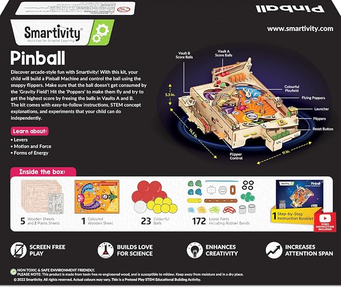 Smartivity DIY Pinball Machine for Kids 8-14 Years Old | Global Award Winning Arcade Game | Build Your Own Pinball I Birthday Gift for Smart Kids | STEM Toy for Boys & Girls