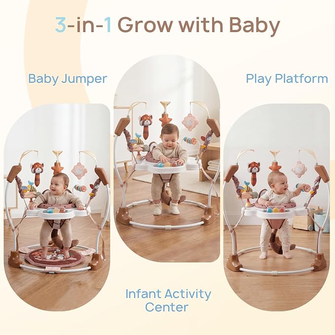 Baby Activity Center, Baby Jumper Activity Center with Music, Interactive Toys, 360° Rotating Seat, 3 Adjustable Heights, Infant Activity Jumper for 6+ Months (Red Panda)