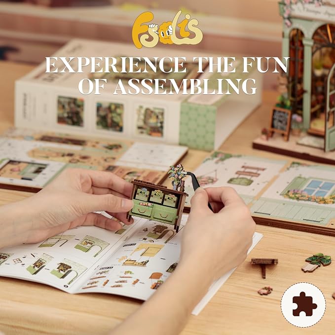 Fsolis Book Nook Kit, 3D Wooden Puzzles for Adults Booknook Garden DIY Miniature House Mini Building Kit Bookshelf Diorama Gifts for Women Puzzle Lovers (Champs-Élysées Florist)