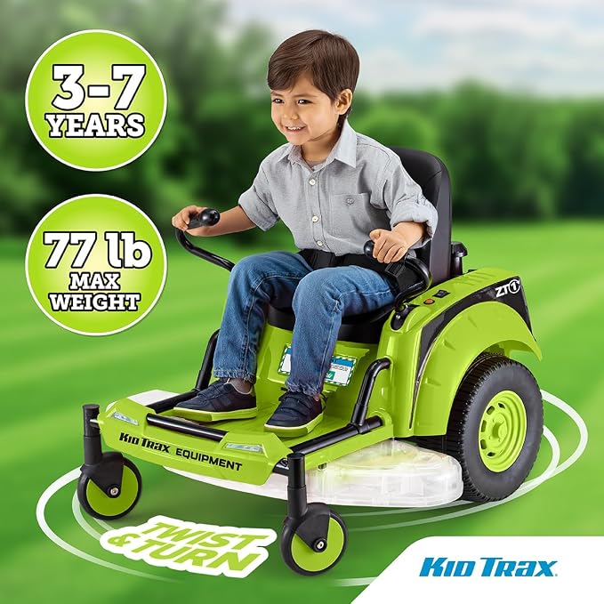 Kid Trax 12V Zero Turn Lawn Mower Toodler Toys - Ride on Toy, Outdoor Toys, Tractor Toy, Riding Mower, Ride On Tractor, Dual Handle, Twist and Turn, Speed to 3MPH, Max Weight of 77lbs, Age 3-7, Green