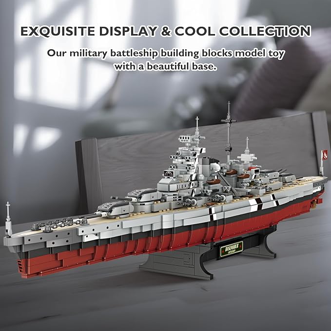 JMBricklayer Battleship Building Block Set 60006, Military Warship Toys Bismarck Class Battle Ship Boat Kit, Collectible Display Sets for Adults, Army Toy Gifts for Adults
