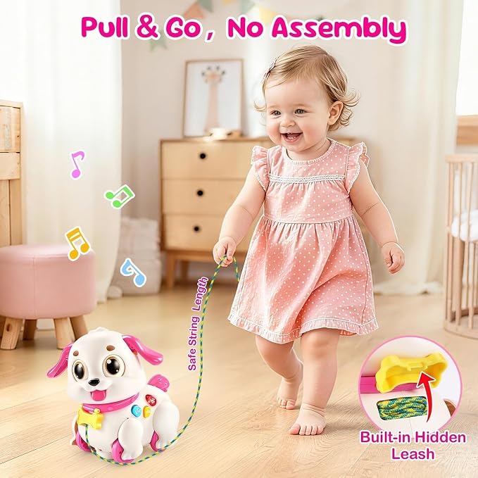 Yunaking Musical Puppy Toy for 1 Year Old Girl Gifts: Interactive Learning Baby Toy 6-12- 18 Months, Auto-Avoid Obstacle, Encourages Crawling & Walking, 1st Birthday Xmas Gift for 1 2 Year Old Girl
