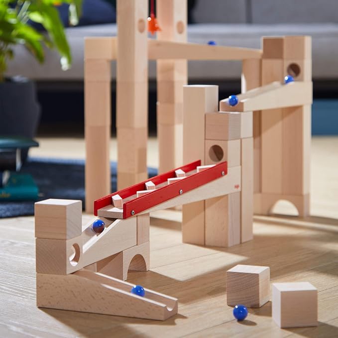 HABA Wooden Marble Run Ball Track Set, STEM Toy for 4-10 Year Olds and Educational Building Set with 42 Pieces, Fun Marble Maze Game, Made in Germany