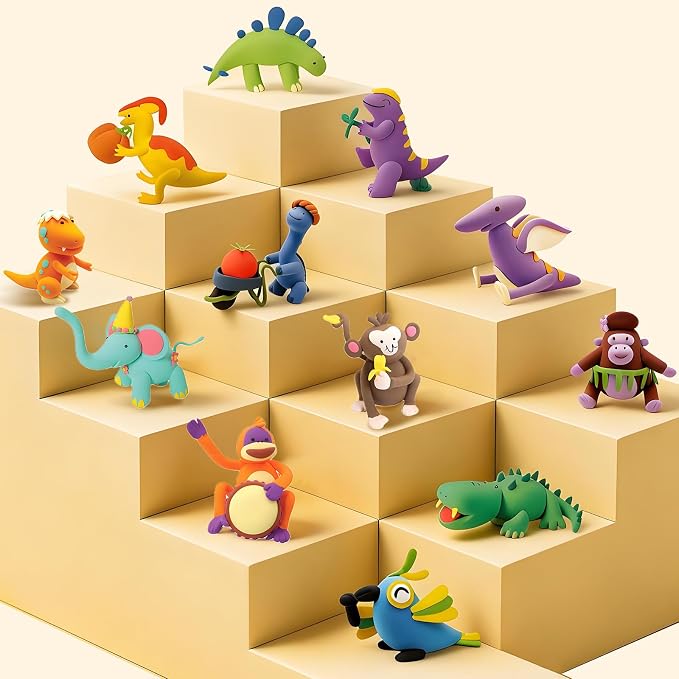 Air Dry Clay Kit for Kids -12 Dinosaur Theme Colored Clay Sculpting kit, Ultra Light DIY Model Magic Clay with Sculpting Tools and Tutorials, Soft & Non-Sticky, Arts and Crafts Gift for Kids