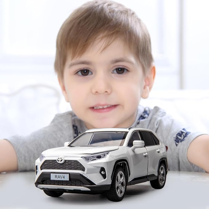 BDTCTK 1/24 Compatible for RAV4 Model Car, Zinc Alloy Diecast Collectible Pull Back Toy car with Sound and Light for Kids Boy Girl Gift White