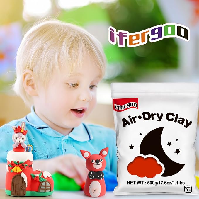 ifergoo Red Air Dry Clay - Moldable Cosplay, DIY Creative Modeling Clay for School Arts & Craft Project, Fake Bake, Slime Supplies, Super Light Magic Foam Molding Clay, Soft, No-Sticky, 1.1LBS/500G