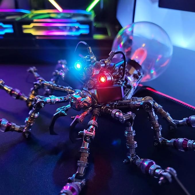 Arcynix Cyberpunk Metal Spider 3D Puzzle, DIY Sci-Fi Model with Color-Changing Eyes & Interactive Plasma Ball & Home Decor for Teens & Adults (14+), 650 Pieces, 1 Count