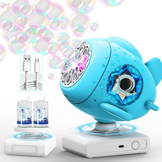 360° Rotating Bubble Machine for Kids, USB-C Rechargeable Bubble Toys with Switchable Toy Tray, Blow Bigger Bubbles, Colorful RGB Light, Outdoor Toy Gift for Toddlers 1-3, Parties, Wedding, Birthday
