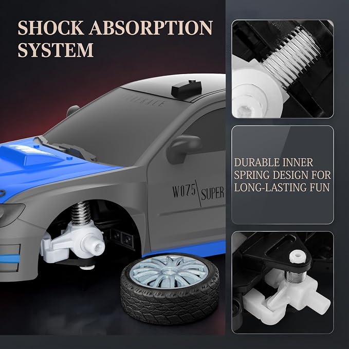 Remote Control Car RC Drift Car 2.4GHz 1:24 Scale 4WD 15KM/H High Speed Model Vehicle with LED Lights Drifting Tire Racing Sport Toy Car for Adults Boys Girls Kids Gift 2Pcs Rechargeable Batteries