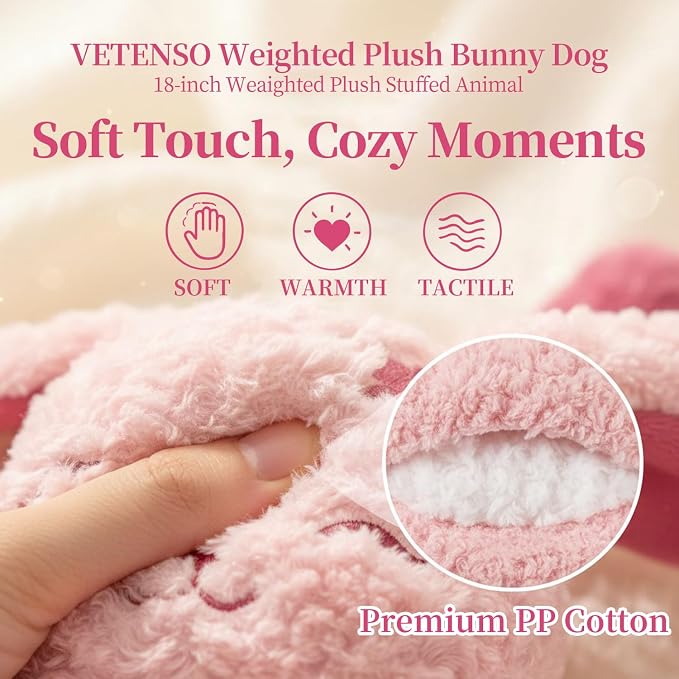 Weighted Stuffed Animal Dog, 18" Weighted Plush Dog 2.6 lbs, Cute Pink Puppy Plush Toy, Soft Kawaii Stuffed Animal for Kids Adults, Bedtime Cuddles & Gifts
