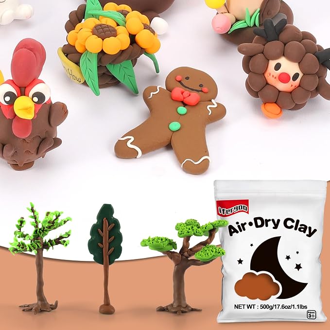 ifergoo Brown Air Dry Clay - Moldable Cosplay, DIY Creative Modeling Clay for School Arts & Craft Project, Fake Bake, Slime Supplies, Super Light Magic Foam Molding Clay, Soft, No-Sticky, 1.1LBS/500G