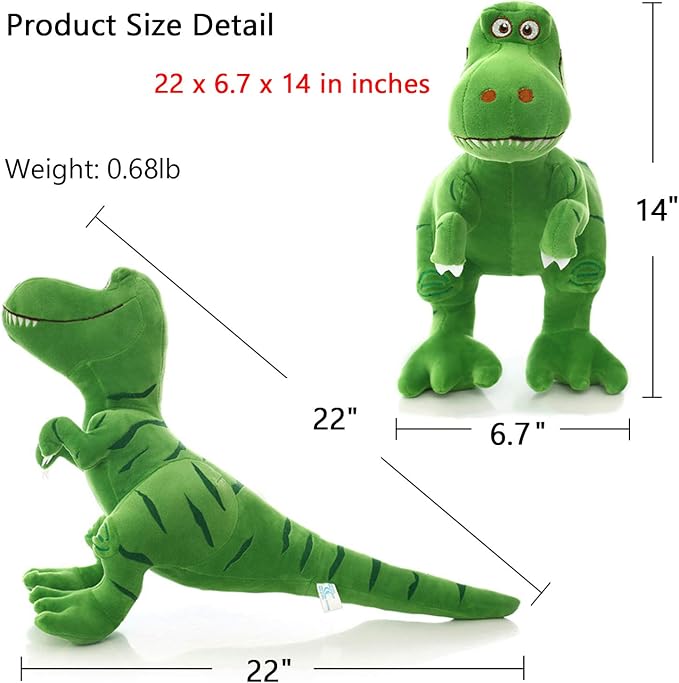 Stuffed Dinosaur Animal Plush Toy 14 Inches Green T-Rex Tyrannosaurus Animal Stuffed Plushies Super Soft Cute Cuddly Pillow Cushion Rex Stuff Dolls Gifts for Children Kids Boys Girls, 14Inches