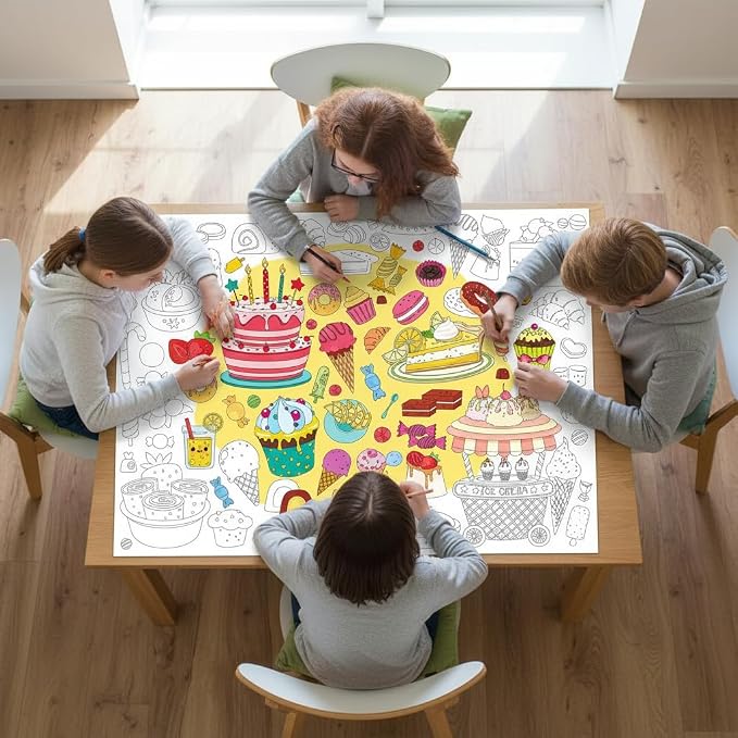 ZOIIWA Ice Cream Coloring Poster Giant Coloring Poster Large Sweet Treats Coloring Tablecloth Jumbo Coloring Books Classroom Home Birthday Party Supplies Favor 31.4 x 43.3 Inch