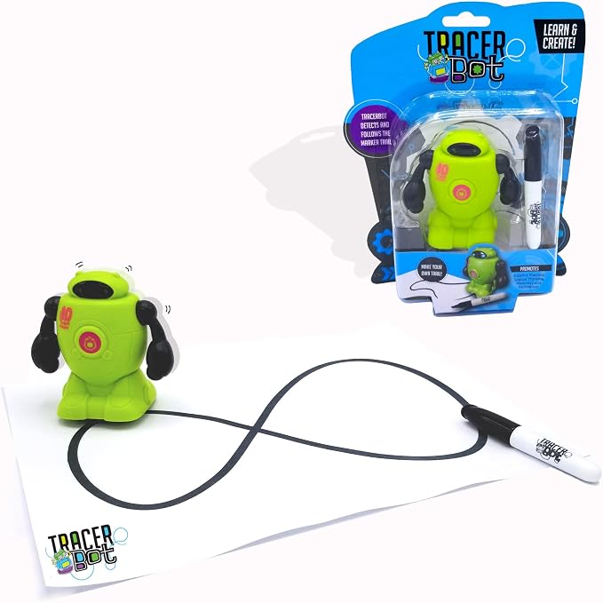 MUKIKIM TracerBot - Green – Mini Inductive Robot That Follows The Black Line You Draw. Fun, Educational, and Interactive STEM Toy with Limitless Ways to Play! Promotes Logic and Creativity Training