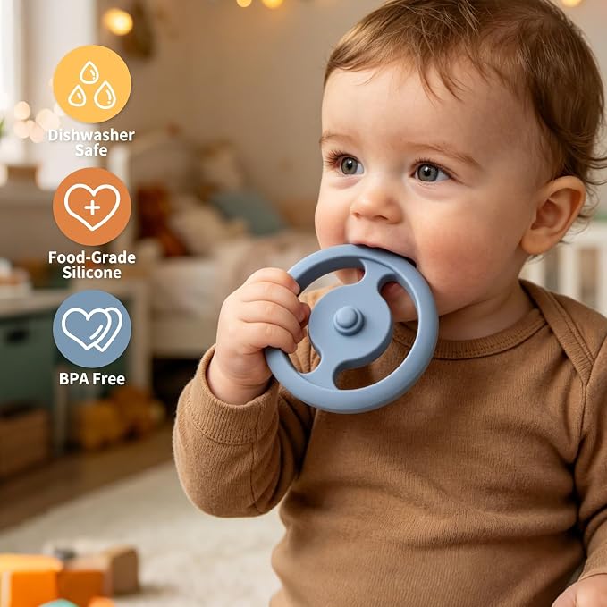 LITTLE RAWR 2-in-1 Baby Stacking Rings & Teething Toys, Food Grade Silicone Montessori Stacking Toy for Babies 6-12 Months, Sensory Learning & Fine Motor Skills Toy, Baby Gift for Boys Girls (Sun)