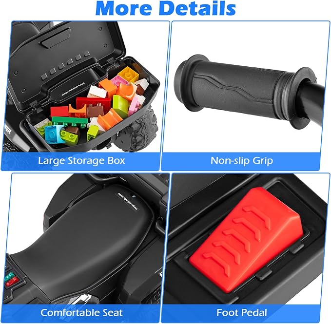 OLAKIDS Kids ATV with Spray Function, Remote Control, Storage Trunk, 6V Toddler Ride on Toy, Black