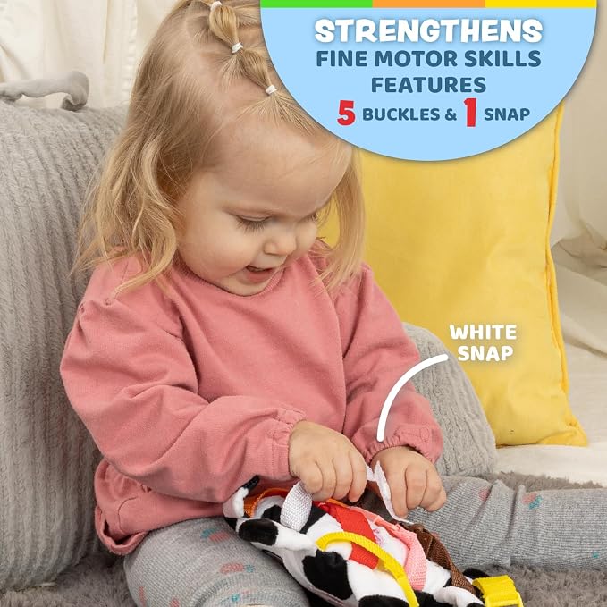 Buckle Toys Bessie Cow Learning Activity Toddler Toy | Plane Travel Essential, Develop Motor Skills, Problem Solving
