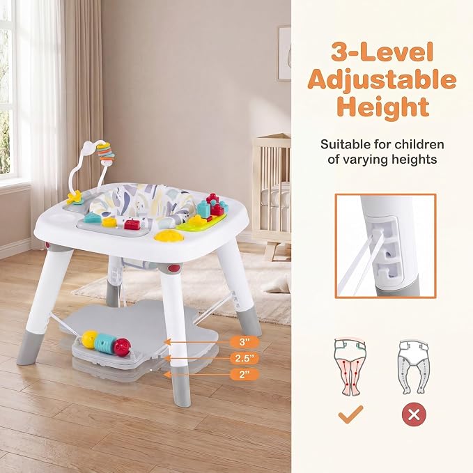 HONEY JOY Baby Bouncer Activity Center, 6-in-1 Infant Jumper & Standing Play Table w/ 360° Rotary Seat, 5 Toys, 3 Adjustable Heights, Music & Sounds, Activity Center for Babies(Gray)