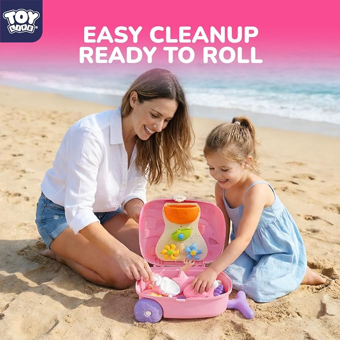 TOY Life Unicorn Suitcase Travel Sand Toy for Kids Beach Toy with Luggage with Wheels, Water Gear STEM Play Water Table, Shovels, Can, Sand Molds, Sandbox Beach Summer Toys for Toddlers Ages 3-8