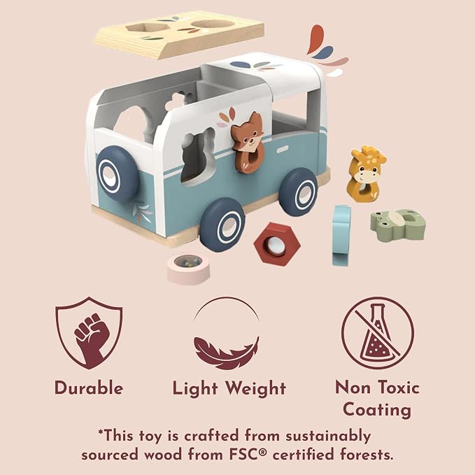 SPEEDY MONKEY Wooden Van Shape Sorter for Toddlers 12m+ | Colorful Shape Sorting Toy for Kids | Educational Vehicle Toy for Fine Motor Skills, Hand-Eye Coordination & Early Learning Activity Play